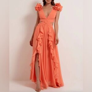 PatBO Flutter Sleeve Maxi Dress in Apricot
